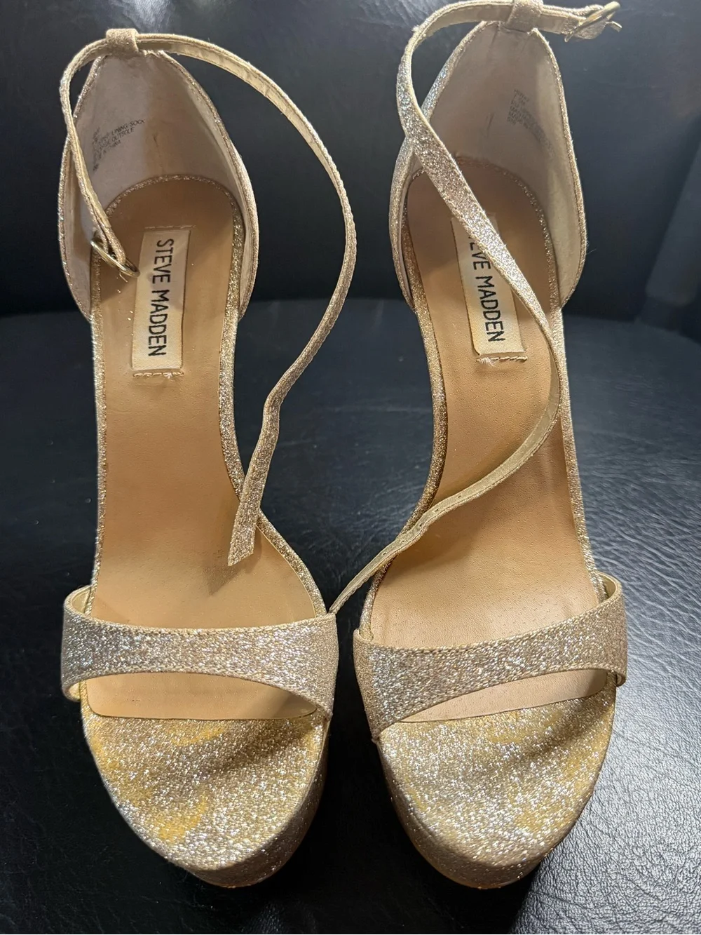 Steve Madden Gold Glitter Strappy High Heels